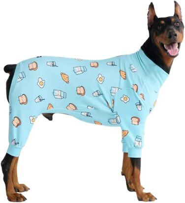 Піжама для собак Spark Paws, ультрам'яка, 4-стороння еластичність, для відновлення після операції, спальний костюм-комбінезон для маленьких, середніх та великих собак, колір Breakfast Blue, розмір 3XL (25-34 кг)