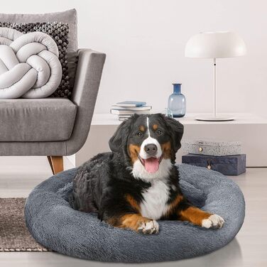 Кругле лежанка для собак та котів Juskys Monty 3XL, 120 см, сірий колір, м'яка, антиковзаюча, знімний чохол