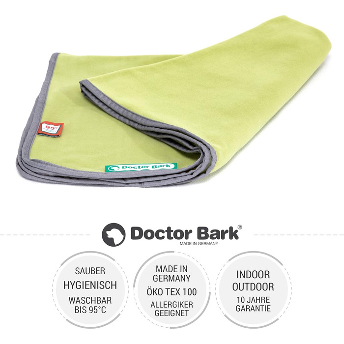 М'яка флісова ковдра для собак Doctor Bark, 100x70 см, зелений колір, Made in Germany. Можна прати до 95°C. Гігієнічна, тепла та зручна ковдра для собак на диван або в ліжечко.