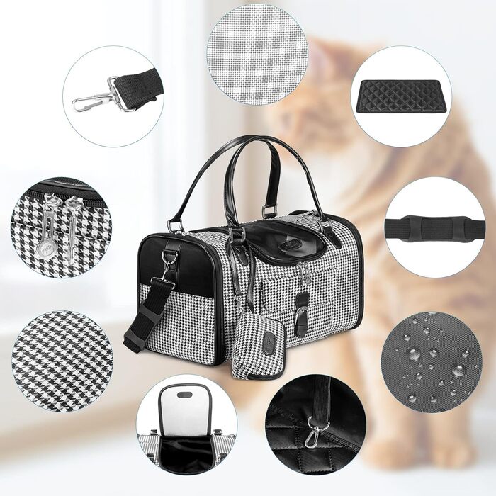Чорна переносна сумка-переноска для собак і котів до 4,5 кг, з розширенням, PU-шкіра, для подорожей, з кишенею для аксесуарів