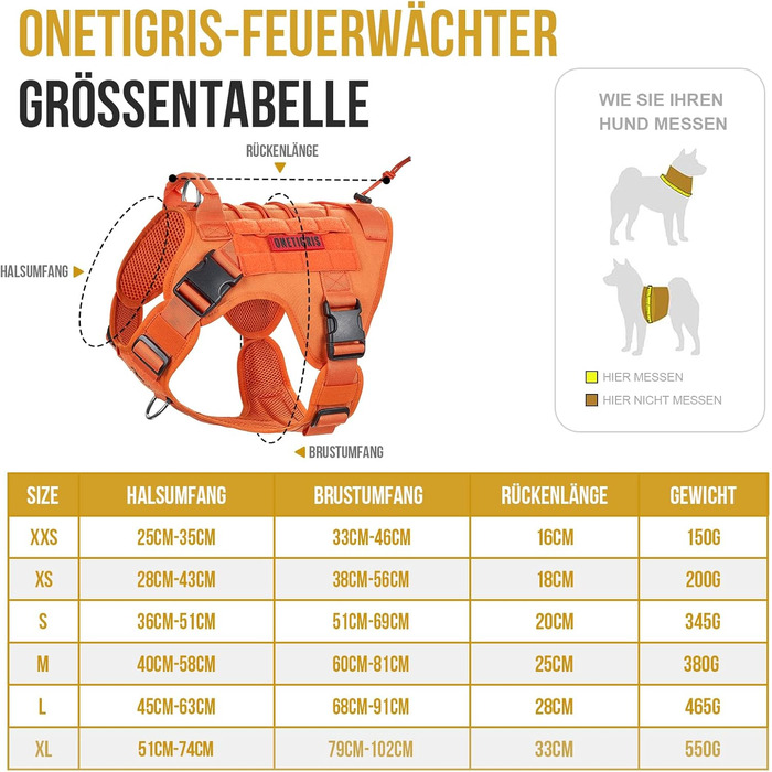 Тактичне обіднє нашийник для собак OneTigris FIRE WATCHER, 1000D нейлон, помаранчевий, розмір M