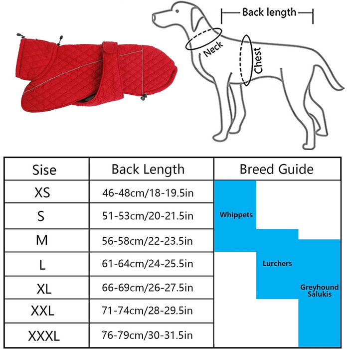 Зимовий теплий куртка для собак Babypet, водонепроникний, з блискавкою, світловідбиваючий, регульований, для великих і середніх собак (Lurcher, Saluki), розмір S (довжина спини 56-58 см), колір: темно-синій