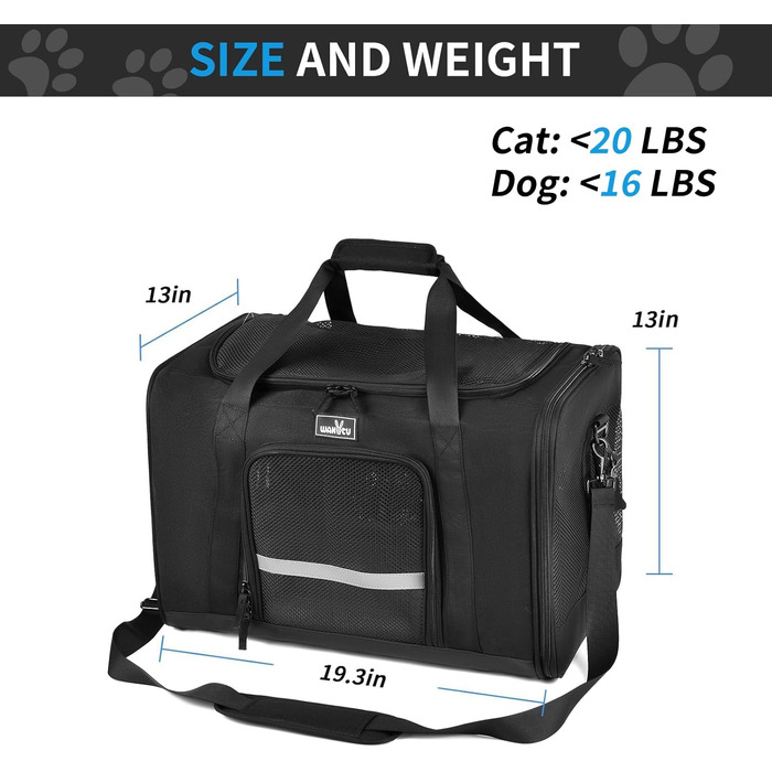 Сумка-переноска для собак та котів Wakytu, велика, чорна, розширювана, складна, 900D Oxford, міцна