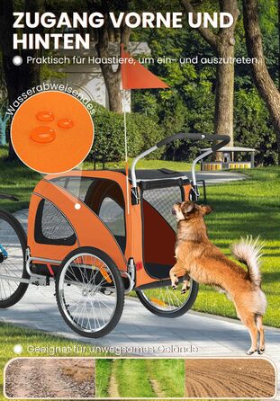 SEPNINE® Причіп для собак XL 2-в-1, велосипедний та візок для собак до 40 кг, складний з гальмами та з'єднувачем для середніх та великих собак - Синій (Помаранчевий)