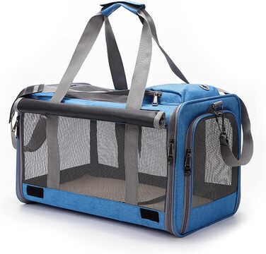 Транспортна переноска для котів та собак PETCUTE, 9 кг, складана, з плечовим ременем, для подорожей та кемпінгу (Блакитна)