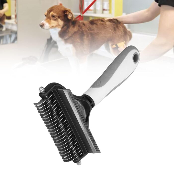 Щітка для видалення шерсті собак, 2-в-1 сталевий гребінь для розплутування, щітка для собак, великих цуценят, видаляє ковтуни (біла)