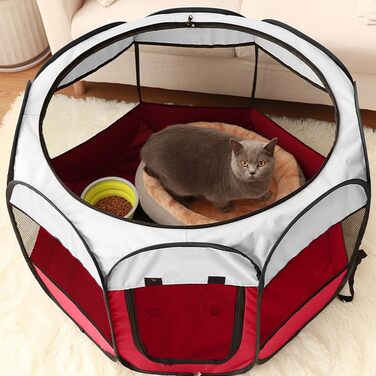 Клітка-загон для цуценят та тварин, 74x74x43 см, для собак, котів, кроликів та дрібних тварин, для використання в приміщенні та на вулиці (Рожева, Червона, Осінкова)