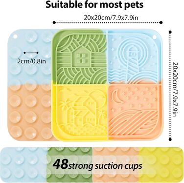 Силіконовий килимок для лизання собак та котів з присосками, багатокольоровий, для повільного годування, зменшує тривогу під час купання та тренувань