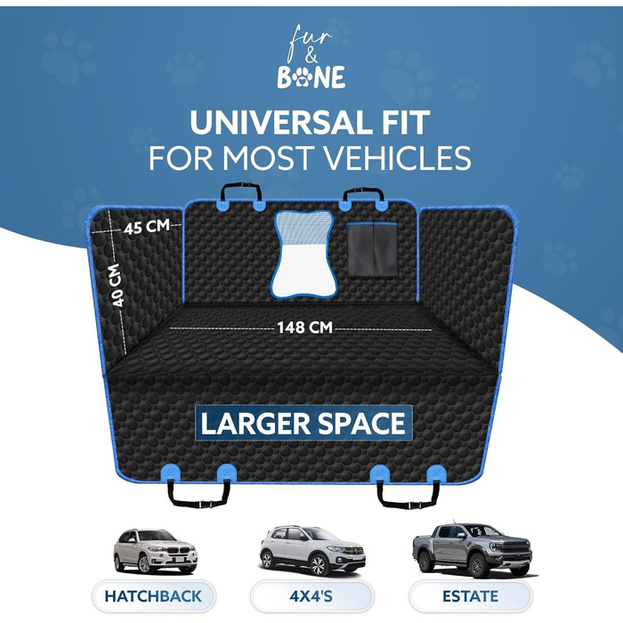 Чохол на автосидіння для собак Fur & Bone: водонепроникний, зносостійкий, з сіткою, універсальний (чорний/синій)