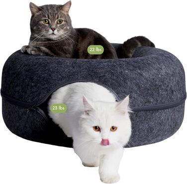 Котяча печера CATTASAURUS Peekaboo темно-сіра для великих і кількох котів до 13,6 кг, тунель-будиночок для домашніх котів, велике кругле ліжко-донат, пране