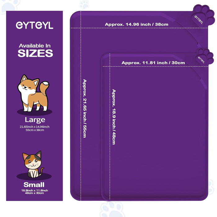 Водонепроникний килимок для годування домашніх тварин з високими бортиками, 55 x 38 см, силіконовий, нековзний, для собак, котів, запобігає розливу води (фіолетовий, 30x48 см)