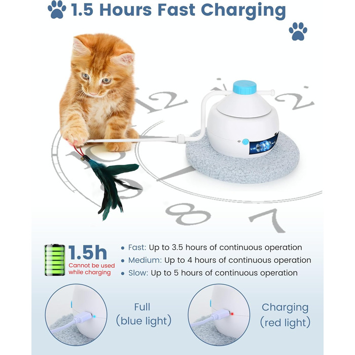 Інтерактивна іграшка для котів HAPPY HACHI 3 в 1: автоматична іграшка з пір'ям, USB-зарядка, комплект аксесуарів, блакитний колір