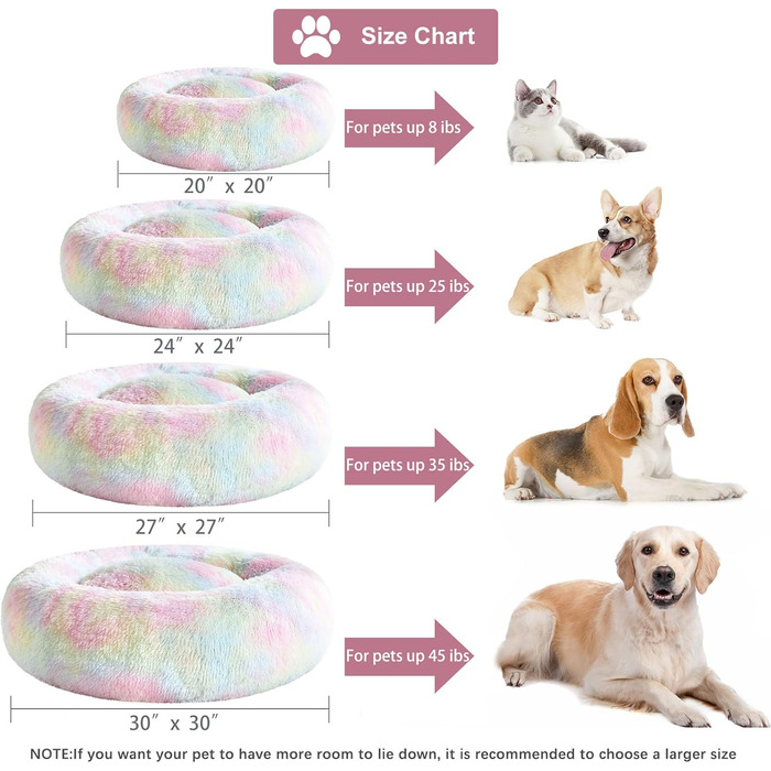 М'яке ліжко для собак та котів WNPETHOME, заспокійливе, антистрес, 61x61x20 см, кольорове (Райдуга)