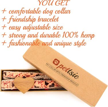 Нашийник для собак Pettsie з серцем та браслетом дружби, регульовані розміри S та M, зручний дизайнерський льон, міцний та довговічний, чудовий подарунок для любителів собак (35,6 - 50,8 см (M), Червоний)