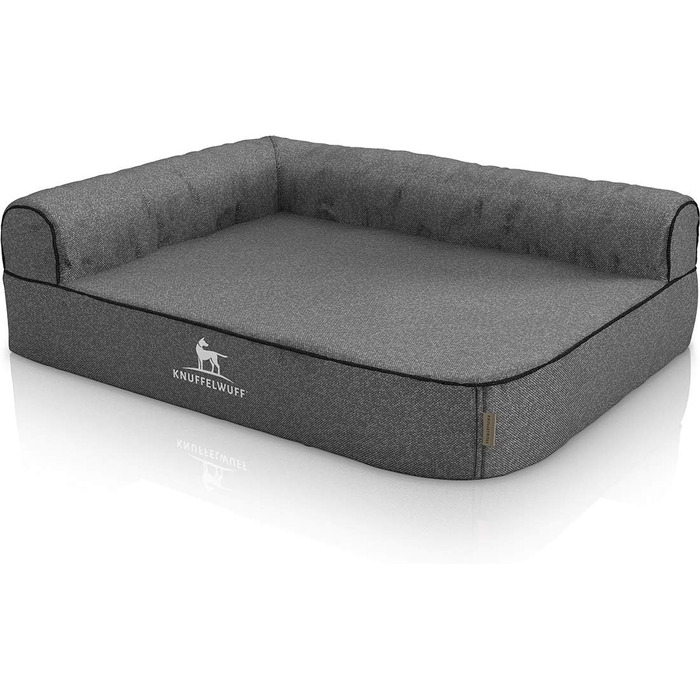 Ортопедичне кутове велюрове ліжко-софа для собак Knuffelwuff Marlie XXXL 140x100 см, знімний чохол, лівобічна спинка, сіре, для великих, середніх і малих порід, машинне прання