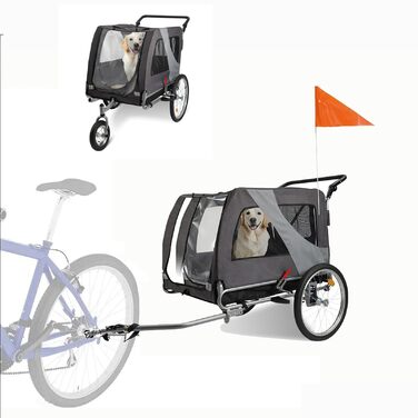 Причіп для собак 2-в-1 Hundefahrradanhänger Jogger до 40 кг - легкий, з посиленим дном та прапорцем безпеки