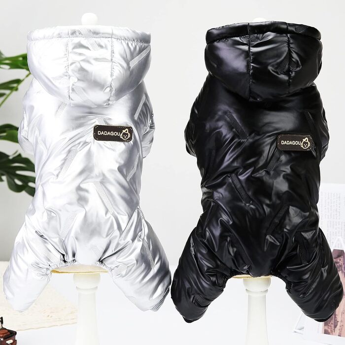 Зимовий теплий комбінезон для собак з ніжками та капюшоном, розмір M, колір Silver. Тепла водонепроникна куртка для маленьких собак та цуценят, бавовна