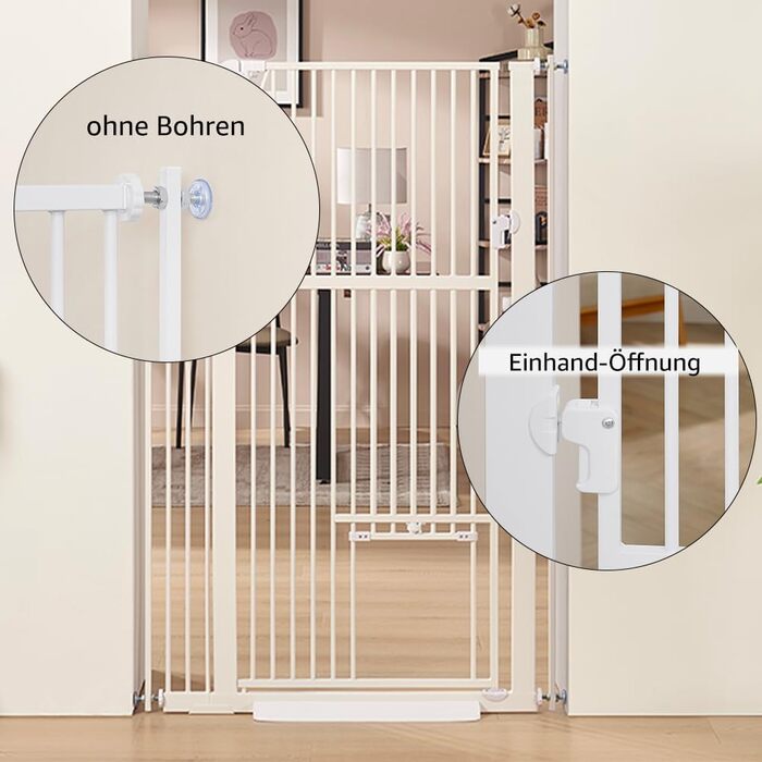 Кіт-загороджувач Unipaws для дверей та сходів, 142 см, з дверцятами для котів, ширина 95-105 см, білий