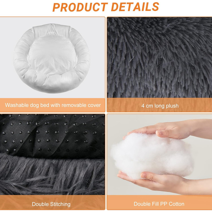 Крісло-гніздо для собак та котів, 80 см, антистрес, м'яке, знімний чохол, темно-сірий, Ø 80 см (XL)