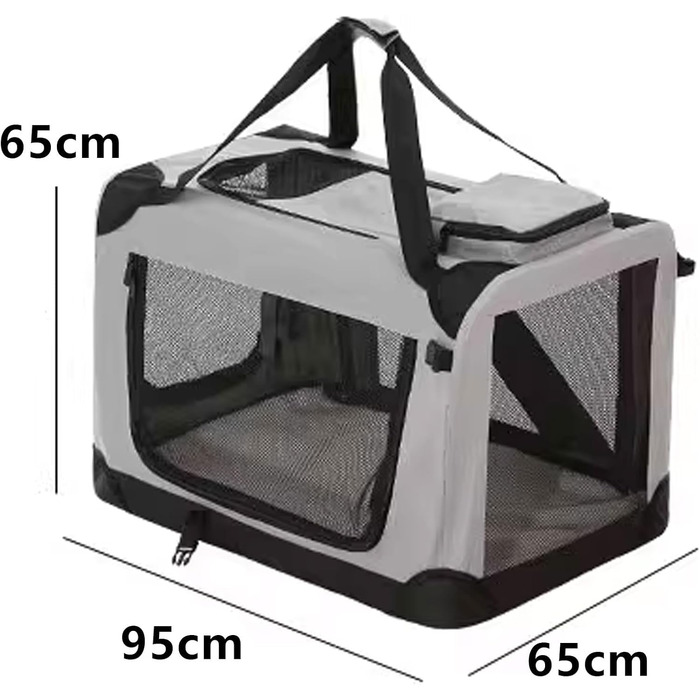 Транспортна сумка для собак і котів, складана переноска з підстилкою, ручками, з оксфордської тканини та сталевим каркасом, кілька дверей (50 x 35 x 35 см) (Чорний, L 95 x B 65 x H 65 см)