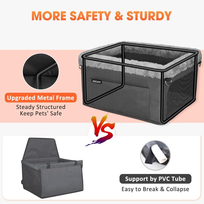 Підвищення для собак JOEJOY Deluxe: стабільний металевий каркас, безпечний поводок, для тварин до 9 кг. Зручний автокрісло з килимком та кишенями для дрібних речей