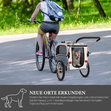 Причеп-перевозник для собак 2-в-1 на велосипед та візок – для собак до 30 кг, складаний, з гальмами, сигнальним прапорцем, для активного відпочинку та дому, легкий у встановленні (Блакитний)