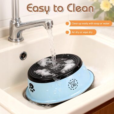 Набори мисок для собак та котів з нержавіючої сталі з силіконовим дном, 2 шт. (блакитні)