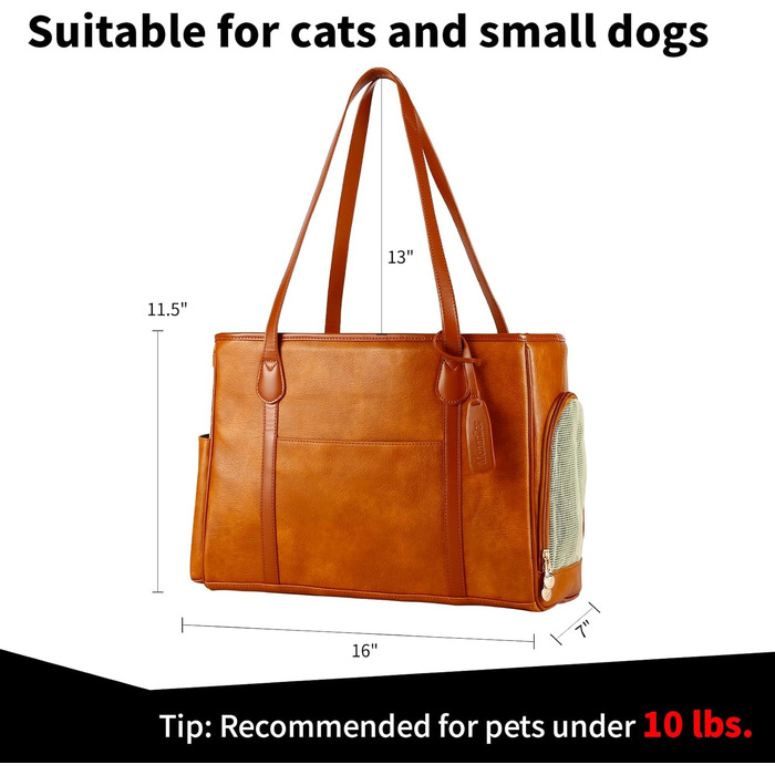 Сумка-переноска для собак та котів Monanller, шкіряна, для маленьких собак, кошенят, цуценят, схвалена авіаперевізниками, м'які стінки, коричнева