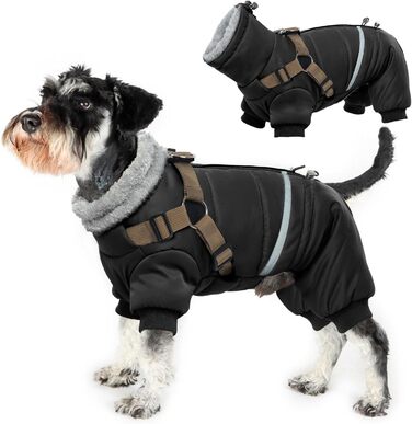 Водонепроникний теплий зимовий одяг для собак середніх порід - комбінезон, жилет, теплий одяг з кільцями D (L, Чорний)