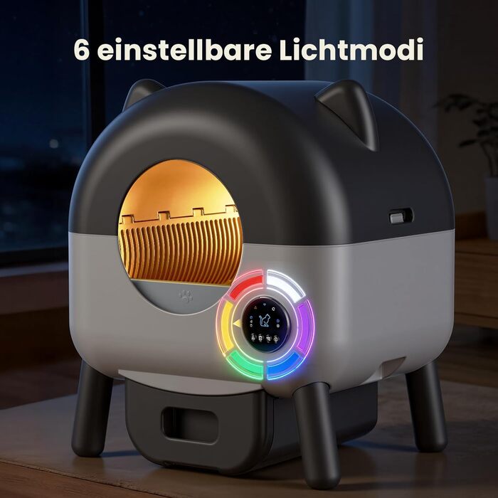 Автоматичний лоток для котів з самоочищенням 65л, 9 сенсорів, керування через додаток, захист від защемлення (сірий)