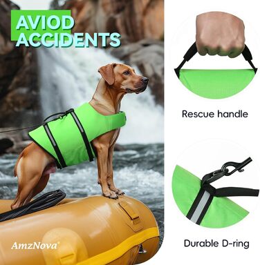 Жилет рятувальний для собак AMZNOVA Rip Stop, M, світло-зелений (53-69 см)