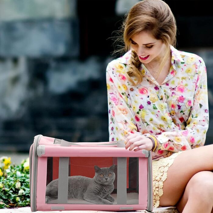 PETCUTE Транспортна переноска для собак та котів, складана, рожева. З внутрішнім ременем безпеки, схвалена авіакомпаніями, дихаюча, для подорожей та походів
