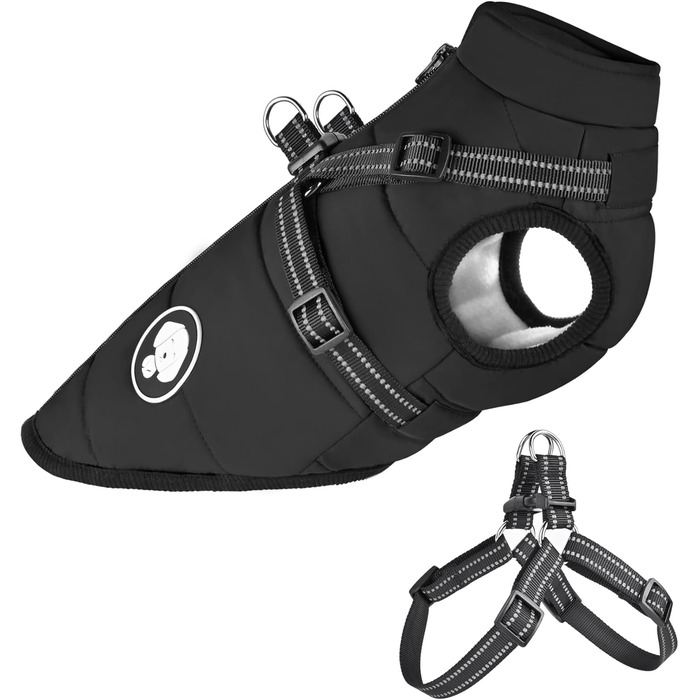 Водонепроникна тепла куртка для собак на шлейці, зимовий одяг для малих, середніх та великих собак, підходить для Лабрадорів, Чихуахуа, Французьких бульдогів. Колір: зелений (S (2-3 кг), чорний)