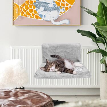 Килимок для кота на радіатор Dokeno, підвісна лежанка-гамак, теплий лежак для котів, лежанка-гамак для котів з м'яким плюшевим покриттям, зручна підвісна лежанка для котів на будь-який радіатор, 46x30x25 см