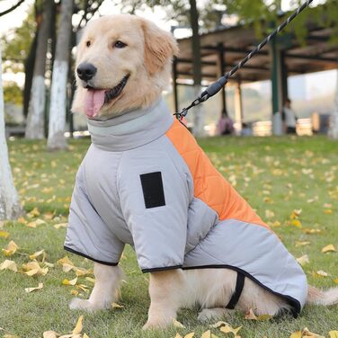 Зимовий теплий одяг для собак: куртка-комбінезон з флісовою підкладкою, вітронепроникний, з D-кільцем, для маленьких, середніх та великих собак, сіро-помаранчевий, 5XL