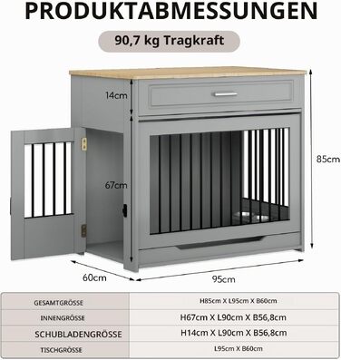 Будинок-тумба для собак Möbelstil з верхньою кришкою, дверцятами та шухлядою, білий (сірий, великий)