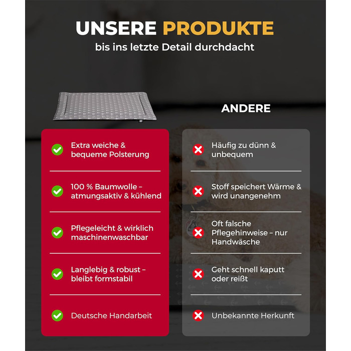 Літня подушка для собак HS-Hundebett® з бавовни з наповнювачем та антиковзаючою основою XS – М'яка подушка для собак на літо – Пральна та довговічна – Легка літня подушка для собак – Виготовлено в Німеччині (Сірий Якір, 40x60 см)