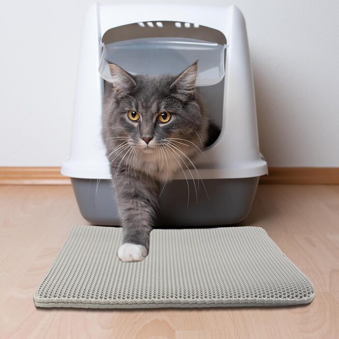 Килимок для котячого туалету PETMAKER, водонепроникний, 61x38 см, сіра двошарова волога килимок з візерунком стільники, нековзкий, для збору наповнювача