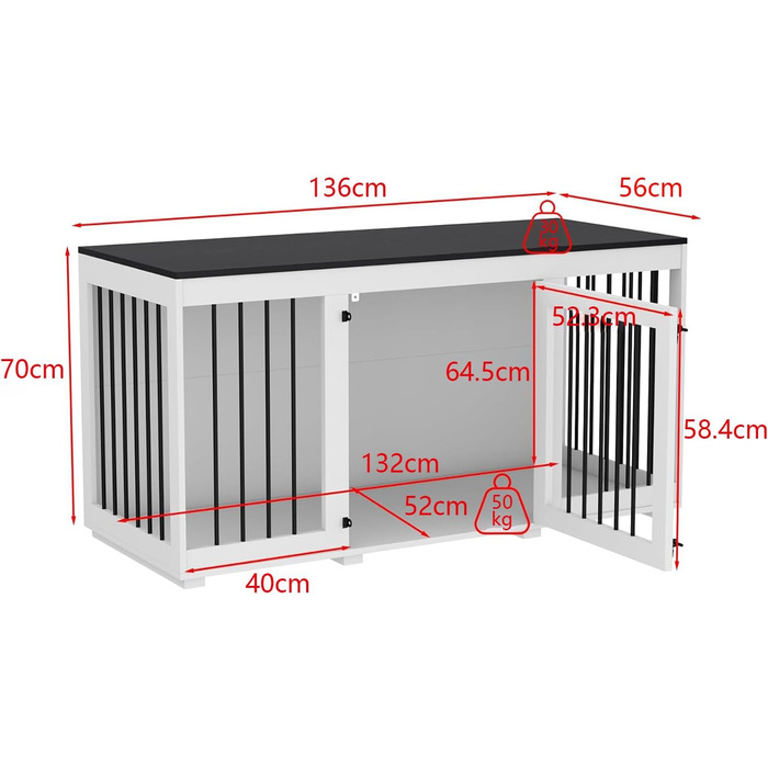 Будка для собак для дому – дерев'яно-металевий вольєр для маленьких собак, меблевого стилю з дверцятами, вантажопідйомність до 50 кг, 136 x 56 x 70 см – сучасний дизайн для дому