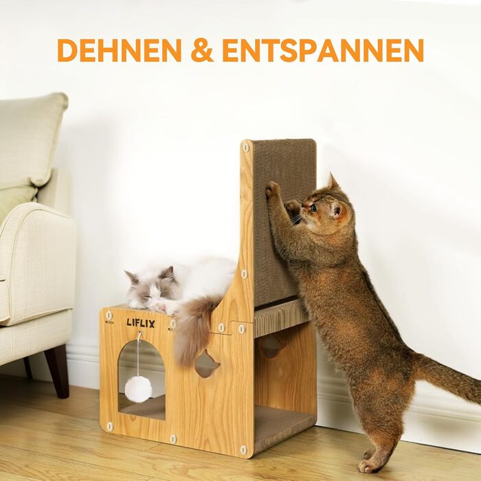 Крізь-дошка для котів LIFLIX L-подібної форми, 67 см, з будиночком для ігор та відпочинку, захист меблів