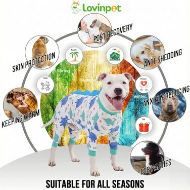 Піжама LovinPet для великих собак, чотирилапа, еластична, з захистом від сонця UV, анти-протікання, заспокійливий післяопераційний костюм для собак, для середніх та великих порід, зелено-помаранчевий / зелений / помаранчевий (білий / блакитний, розмір L)