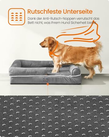 Ортопедичне ліжко для собак Feandrea, м'яке, з піднятими бортиками, 112x86x18 см, сіре