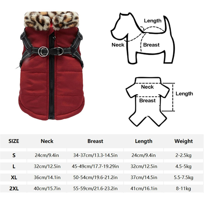 Зимова куртка для собак, теплий зимовий плащ для собак - світловідбиваюча куртка для собак, жилет для собак з інтегрованим шлейкою для маленьких та середніх собак, бургунді, 2XL