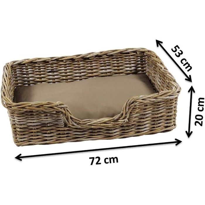 Корзина для собак Kobolo з ротанга з подушкою, 72x53x20 см