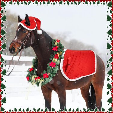 6 шт. новорічні підкови для коней, гільзи для ніг з штучним хутром, шапка Санти для коней, костюм для коня, новорічний декор для коней, аксесуари для костюмів
