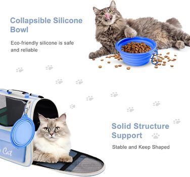 Рюкзак для тварин Surmounty з сітчастим вікном, складний, для котів та собак, з мискою для їжі та води, водонепроникний, до 15 кг (Блакитний)