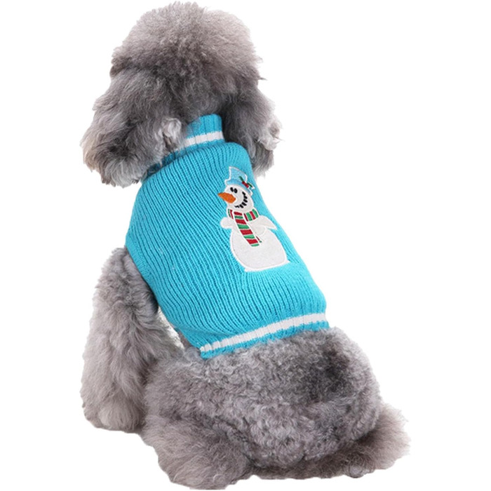 Теплий в'язаний собачий светр на Різдво: милий дизайн з оленем, Сантою та сніжинками. Підходить для собак різних розмірів (XXS-XXL). Кольори: зелений, блакитний.