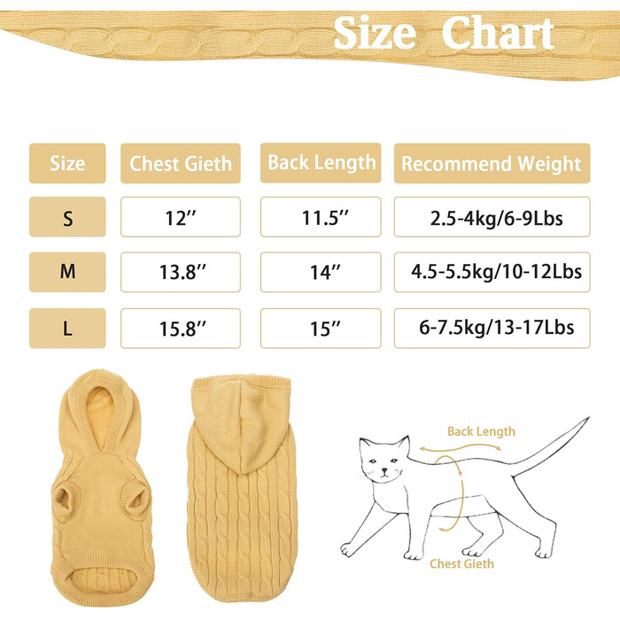 Пуловер зимовий для собак та котів PUPTECK, кремовий, L (Обхват грудей 40 см, довжина спини 40 см)