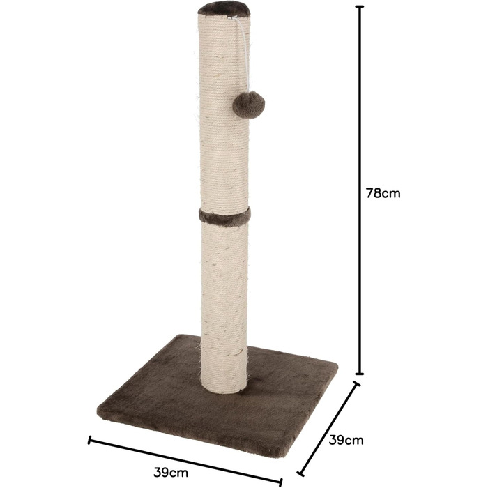 Дряпка для котів Kerbl Opal Maxi з сизалю, 38x38x78 см, з м'ячиком, для дбайливої догляду за кігтями