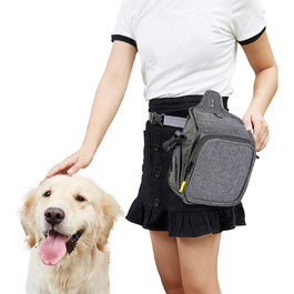 PETCUTE Сумка для тренування собак, міцна сумка для ласощів, сумка для перекусів з диспенсером для відходів, сумка для ласощів з регульованим плечовим ременем, поясний ремінь та кліпса (світло-сіра)